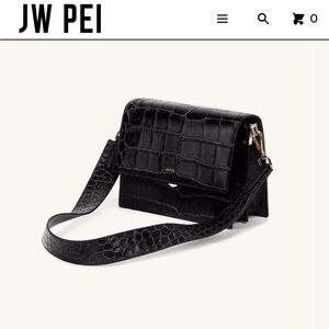 JW PEI Black Croc-Embossed Crossbody Bag
